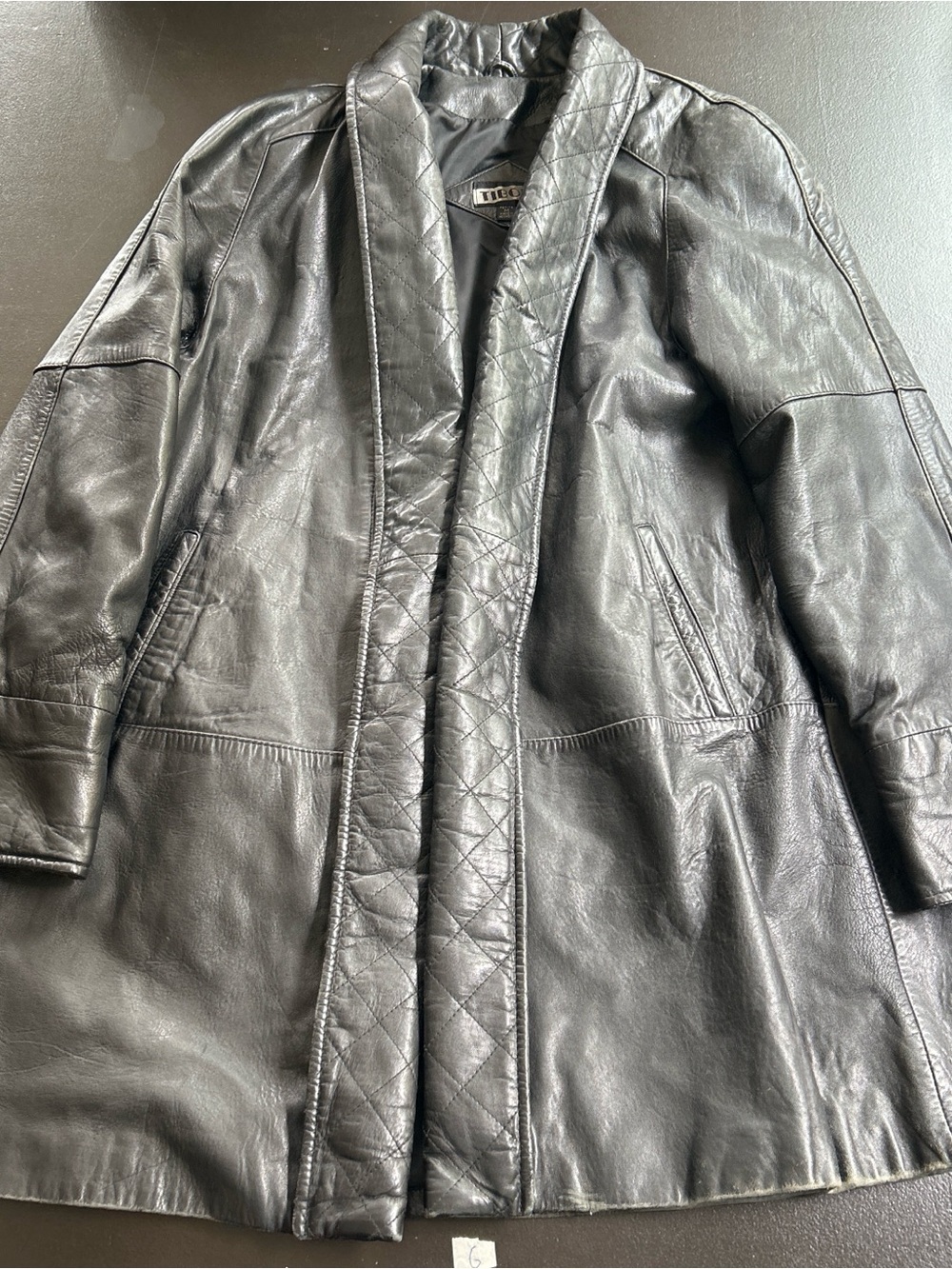 Black Quilted-Trim Leather Coat - Classic Women's Outerwear